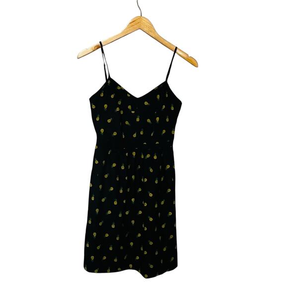 J. Crew Pineapple Print SpageStraos Satin Dress Size 00 Black Gold - Picture 2 of 10